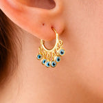 Stylish 18K gold filled evil eye charm earrings. Tarnish-resistant, lightweight and perfect for everyday wear with a meaningful touch.