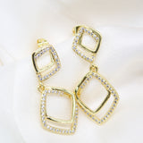 18K Gold Filled Modern Dangle Double Rings With CZ Cubic Zirconia Stone