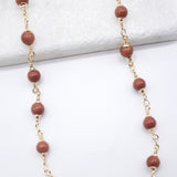 18K Gold Filled 6mm Brown aventurine Bead Necklace (G202B)