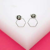 18K Rhodium Filled Hexagon Stud Earrings (L151-152)