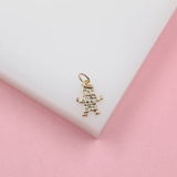 Gold Filled Kid Girl & Boy Pendant Charms With Clear Zirconia Stones
