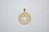 A gold Star of David pendant rests against a plain white background, featuring intricate openwork patterns inside a circular frame.