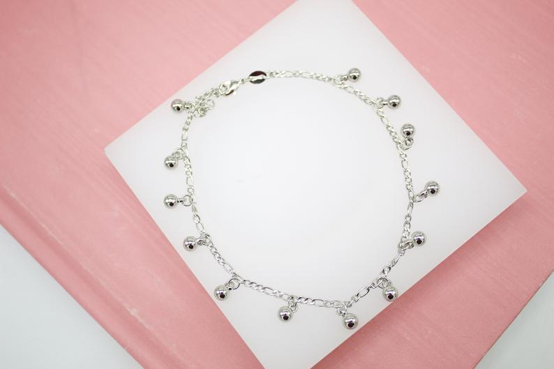 18K Gold Filled Dangly Beaded Charm Anklet (E132)