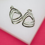 18K Gold Filled Outlined Triple Textured Triangle Stud Earrings (L32)