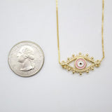 18K Gold Filled Evil Eye Pendant Box Chain Necklace With Clear Micro CZ Stones (G102)