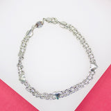18K Rhodium Filled Designed Double Clip Bracelet With Hearts