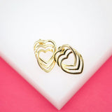 18K Gold Filled Outlined Triple Heart Stud Earrings (L31)