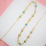 18K Gold Filled Star Charms Layering Necklace With Blue Star CZ Stones