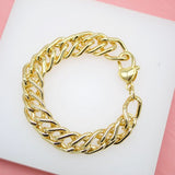 13mm Double Curb Cuban Link Bracelet With Heart Lobster Claw Clasp (I242)