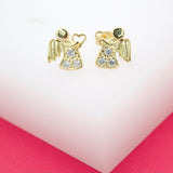 18K Gold Filled Love Angel Heart Earrings Studs (L102)