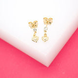 18K Gold Filled Dangle Cz Heart Stud Earrings (L19)