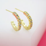 18K Gold Filled 2mm Slim Open Hoop Earrings With CZ Stones (L227)
