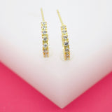 18K Gold Filled 2mm Slim Open Hoop Earrings With CZ Stones (L227)