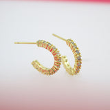 18K Gold Filled 2mm Slim Open Hoop Earrings With CZ Stones (L227)