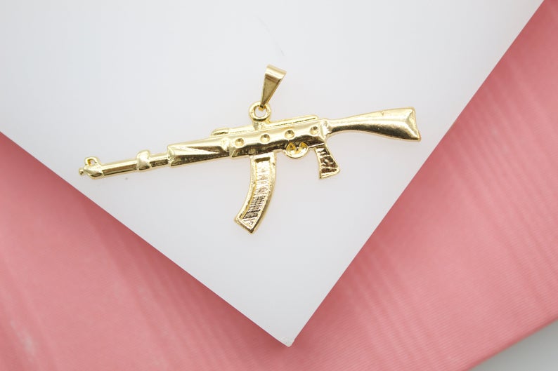 18K White Gold Filled AK-47 Pendant (A160)