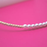 18K Gold Filled Pearl Neck Choker With Round CZ Stones (H54)