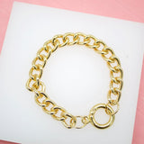 9mm Round Curb Cuban Link Bracelet Chain With Round Carabiner Spring Ring Clasp (I231)