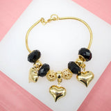 18K Gold Filled Flower, Heart, Natural Stone Charm Bracelet