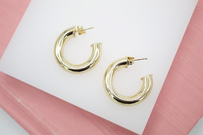 18K Gold Filled Chunky Thick Open Hoop Stud Hoops Earrings (J26)(J27)(J29)