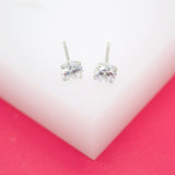 18K Rhodium Filled 5mm Clear Round CZ Cubic Zirconia Stone Stud Earrings