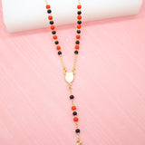 18K Gold Filled Red And Black Bead Rosary With Crucifix Cross (F122)