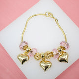 18K Gold Filled Flower, Heart, Natural Stone Charm Bracelet