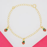 18K Gold Filled Dangle Strawberry Charm Bracelet