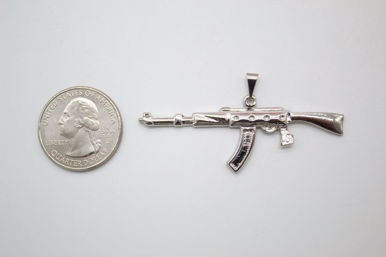 18K White Gold Filled AK-47 Pendant (A160)