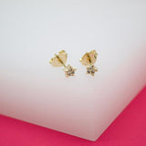 18K Gold Filled Tiny Star Stud Earrings With CZ Stones (L122)