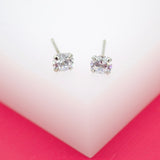 18K Rhodium Filled 6mm Clear Round CZ Cubic Zirconia Stone Stud Earrings (L135)