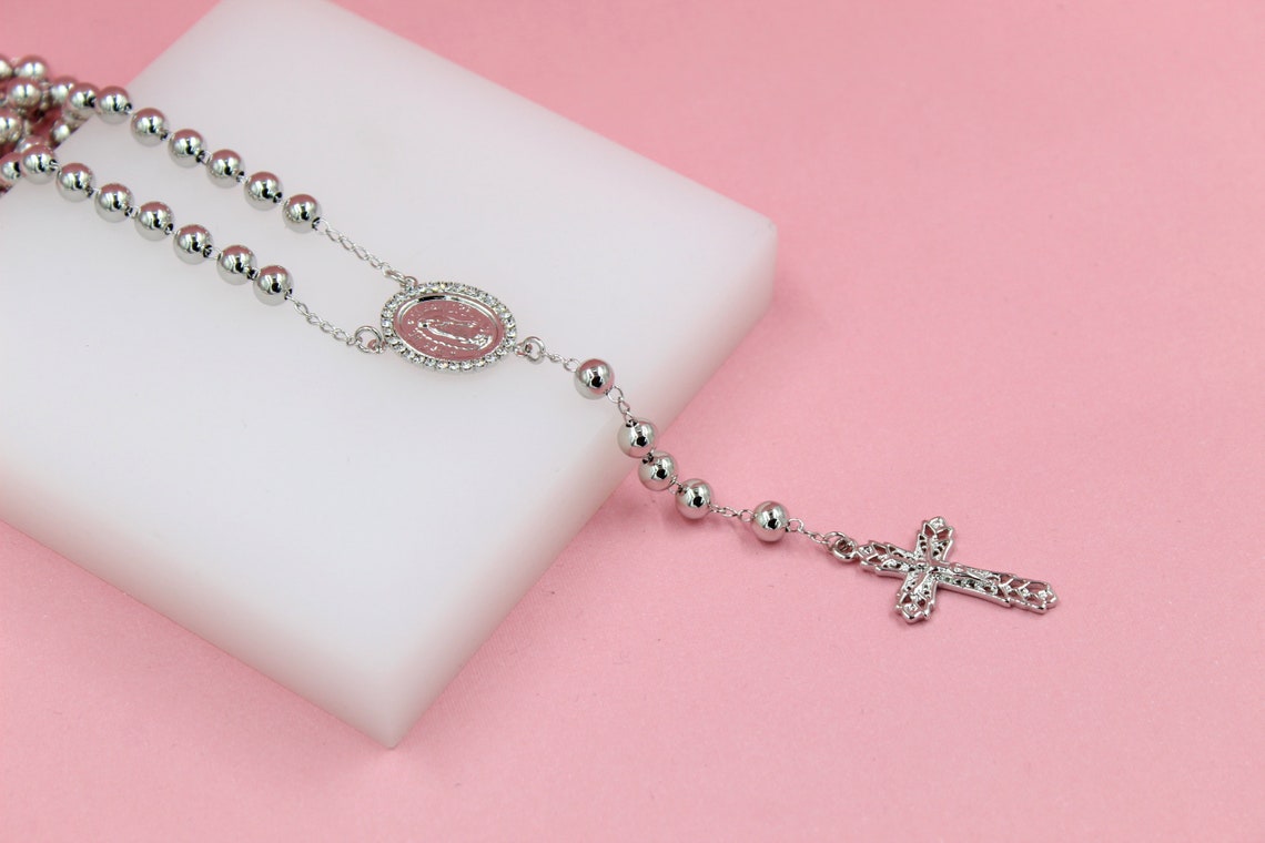 Silver Filled Dainty Rosary with Thick Crucifix Cross Wholesale Jewelr –  Bella Joias Miami
