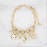 18K Gold Filled Beaded Ocean Sea Life Charms Bracelet (I397)