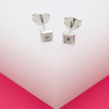 18K Rhodium Filled Square Stud With One CZ Stone Stud Earrings