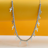 18K Rhodium Filled Cross Dangle Choker | Silver Cross Necklace (F3)