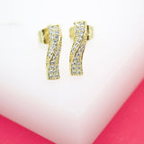 18K Gold Filled Designed Curved Stud Earrings Pave (K226)