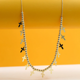 18K Rhodium Filled Cross Dangle Choker | Silver Cross Necklace (F3)
