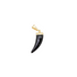 A sleek black horn pendant features a gold cap and bail on a clean white background.