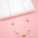 18K Gold Filled Pearl & Gold Bead Box Chain Necklace (F246)