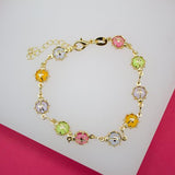 MultiColor CZ Lady Bug Charm Bracelet (I147)