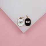 18K Gold Filled Enamel Pendant Charm With Evil Eye Shaped Micro CZ Cubic Zirconia Stones