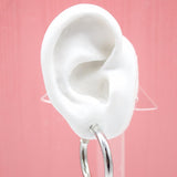 18K Rhodium Filled Thick 4mm Open Hoop Stud Hoops Earrings (J48)(J51)(J71