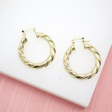 18K Gold Filled 5mm Thick Twisted Hoops Lever Back Earrings (K39-40)