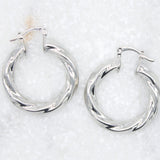 18K Rhodium Filled Twisted Hoops Lever Back Earrings (J107)