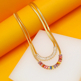 18k Gold Filled Baguette Multicolor/Clear Zirconia Stone Necklace (H131)
