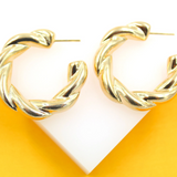 18K Gold Filled Thick Twisted Hoops Post Earrings (J205)