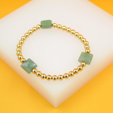 18K Gold Filled Jade Charm Round Beaded Bracelet