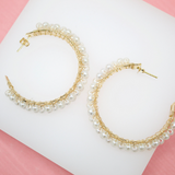 Pear Earrings | Pearl Hoops | Pearl Open Hoops | Pearl Gold Hoop Earrings | Gold Filled Pearl Hoop Earrings | White Pearl Hoops (K69)