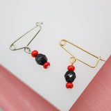 18K Gold Filled Azabache Red And Black Bead Pin