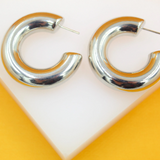 18K Rhodium Filled Thick Chunky Open Hoop Earrings (J214)