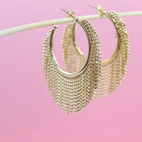 18K Gold Filled Open Hoop Dangle Drop Diamond Cut Ball Tassel Earrings (K213)